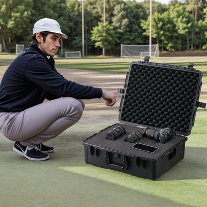 Weatherproof Hard Case, Heavy Duty Protective Dry Box Case with Pre-cut Foam, and Retractable Pull Handles for Travel, Hunting, Military, Tactical, IP67 Waterproof Case for Cameras (56.1x37x26) - Image 8