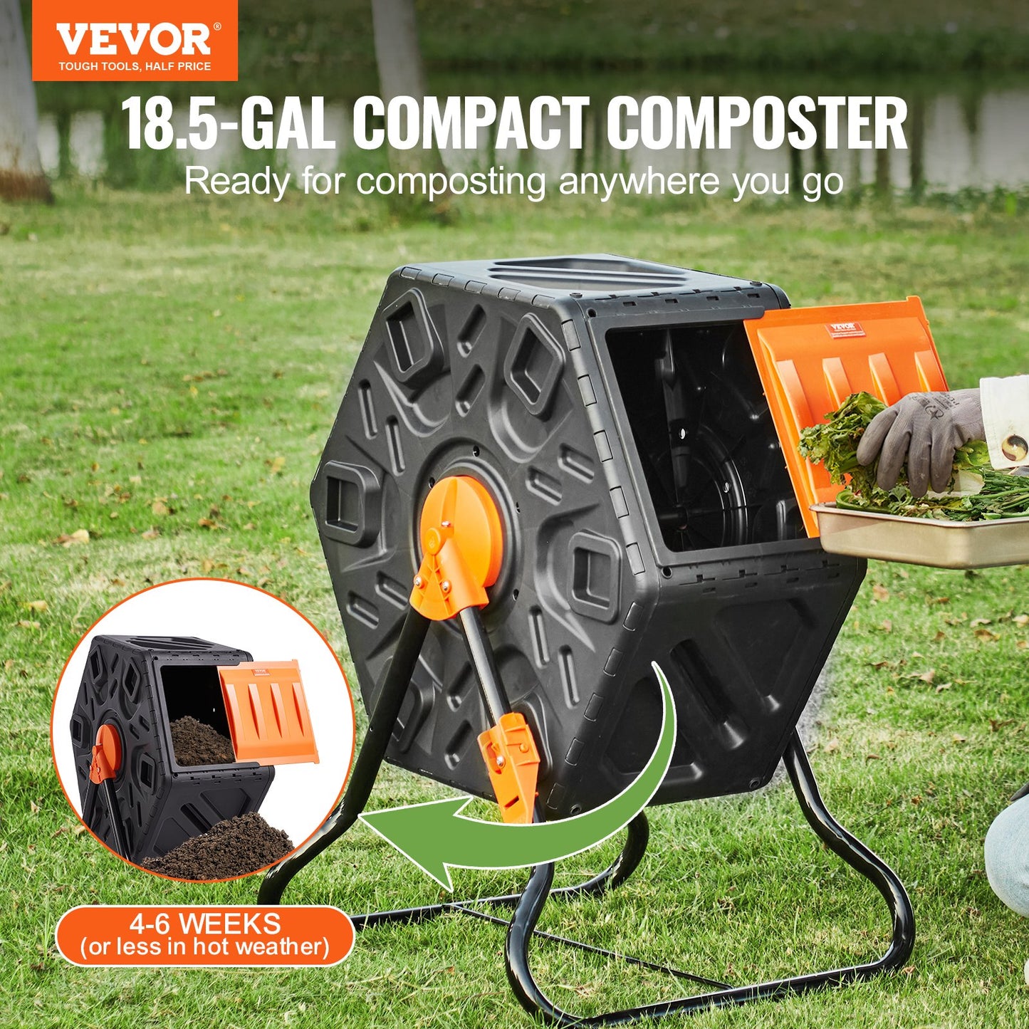 Compost Bin 18.5 Gal Composter Tumbler Rotating Outdoor with Sliding Door - Image 2