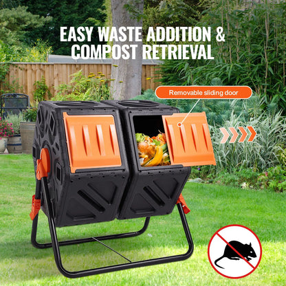 Compost Bin 37 Gal Dual-Chamber Composter Tumbler Rotating Sliding Doors - Image 3