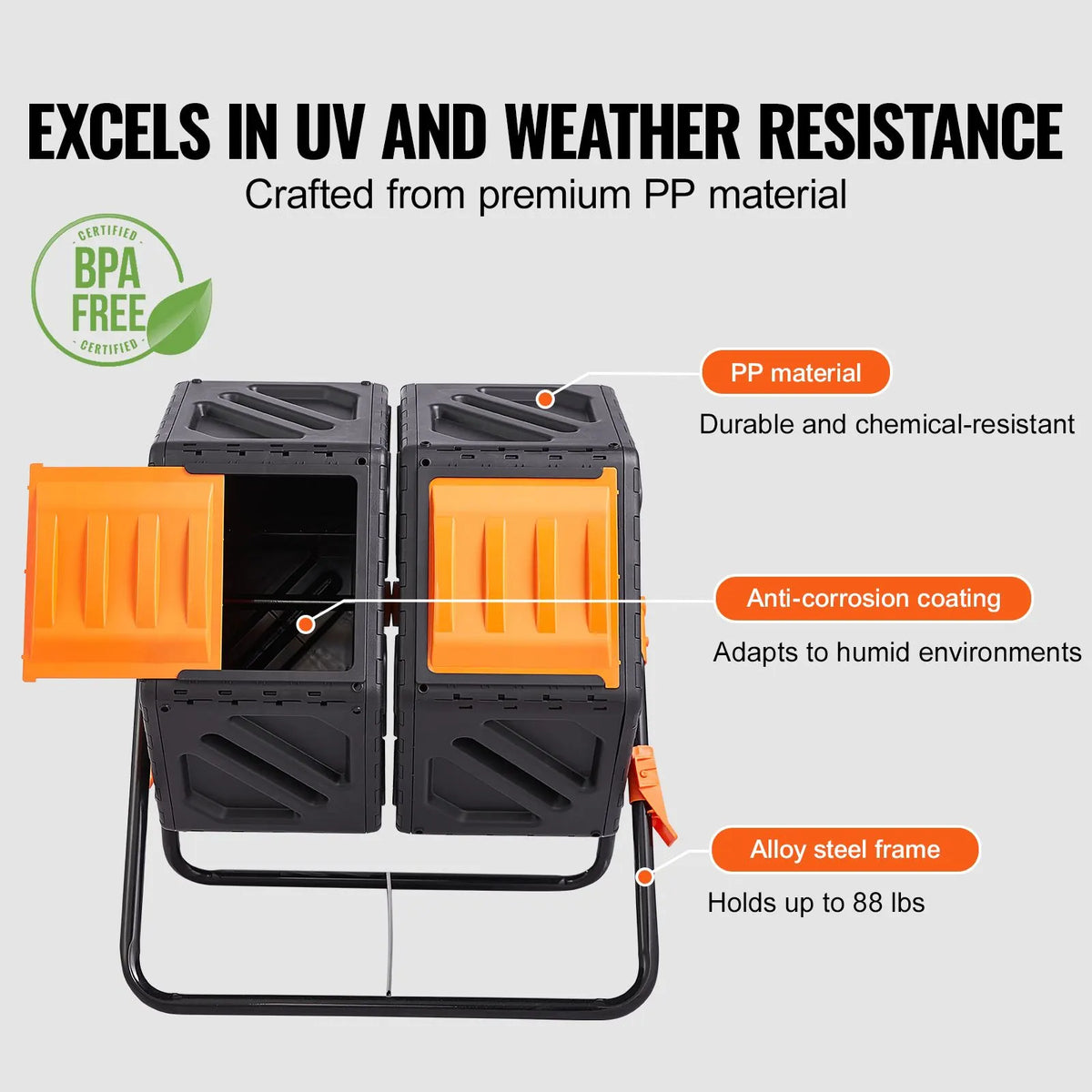 Compost Bin 37 Gal Dual-Chamber Composter Tumbler Rotating Sliding Doors - Image 4