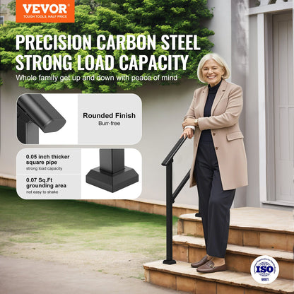 2 PCS 2-3 Handrails for Outdoor for Seniors Porch Deck Black Square Tube - Image 2