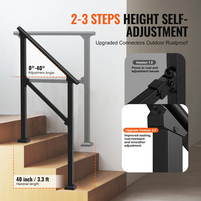 2 PCS 2-3 Handrails for Outdoor for Seniors Porch Deck Black Square Tube - Image 3