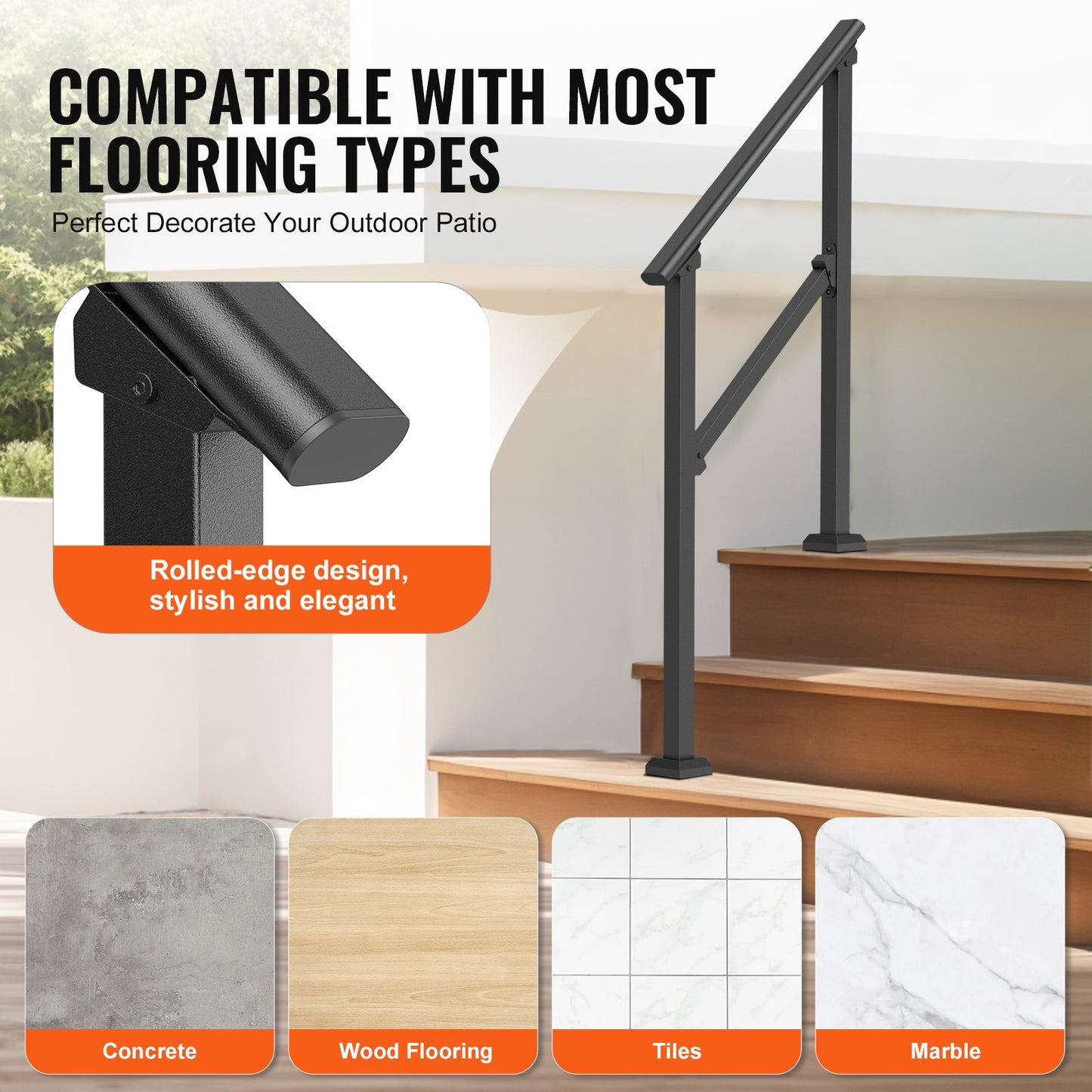 2 PCS 2-3 Handrails for Outdoor for Seniors Porch Deck Black Square Tube - Image 5