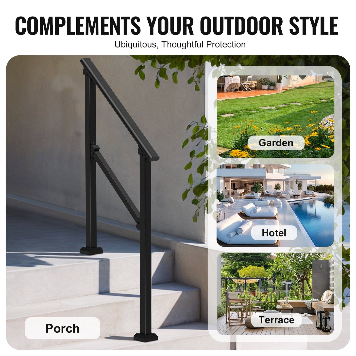 2 PCS 2-3 Handrails for Outdoor for Seniors Porch Deck Black Square Tube - Image 6