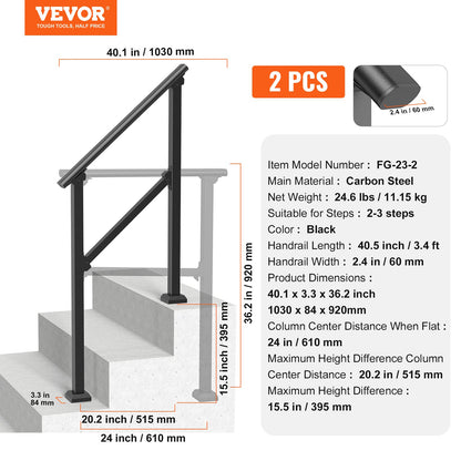 2 PCS 2-3 Handrails for Outdoor for Seniors Porch Deck Black Square Tube - Image 7