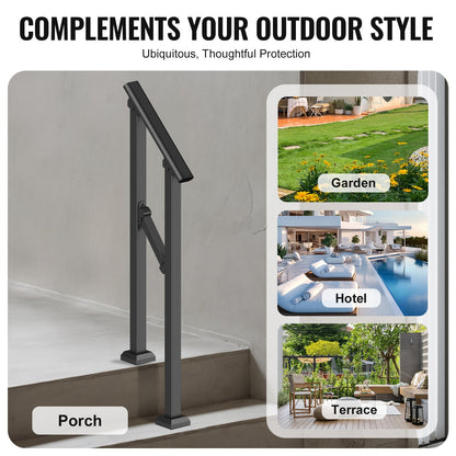 Handrails for Outdoor Steps, 1-2 Step Stair Hand Rail Kit, Transitional Carbon Steel Railings with Installation Kit, Stair Rails for Seniors, Concrete Steps & Porch & Deck, Black Square Tube - Image 6