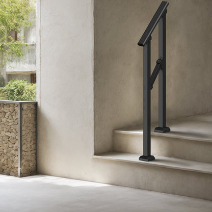 Handrails for Outdoor Steps, 1-2 Step Stair Hand Rail Kit, Transitional Carbon Steel Railings with Installation Kit, Stair Rails for Seniors, Concrete Steps & Porch & Deck, Black Square Tube - Image 8