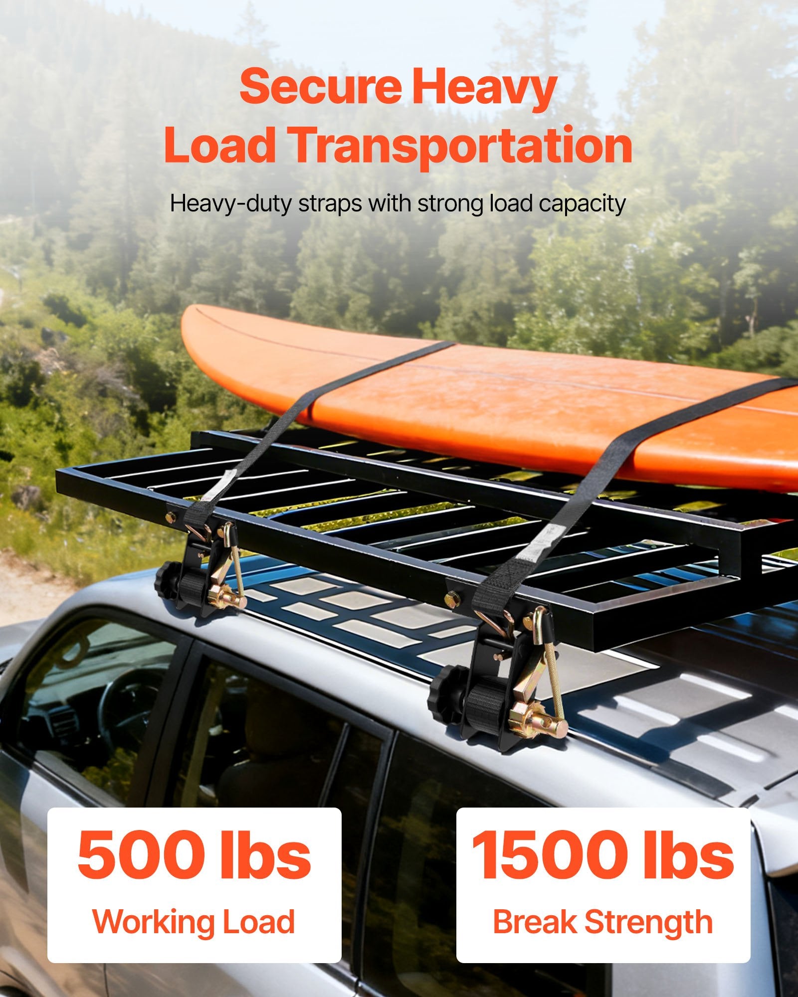 Ladder Rack Ratchet Straps, Black Square Tube Mount, 38 mm Wide x 2.25 m Long Black Ladder Rack Straps with Double J-Hooks, 226.8 kg Load Heavy Duty, Cargo Buckle Lock Strap (4 Pack) - Image 2