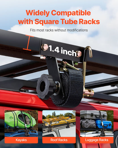 Ladder Rack Ratchet Straps, Black Square Tube Mount, 38 mm Wide x 2.25 m Long Black Ladder Rack Straps with Double J-Hooks, 226.8 kg Load Heavy Duty, Cargo Buckle Lock Strap (4 Pack) - Image 4