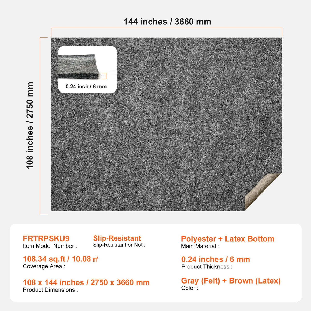 Non Slip Rug Pad Gripper 9' x 12' Carpet Mat 0.24" Thick for All Floor - Image 7