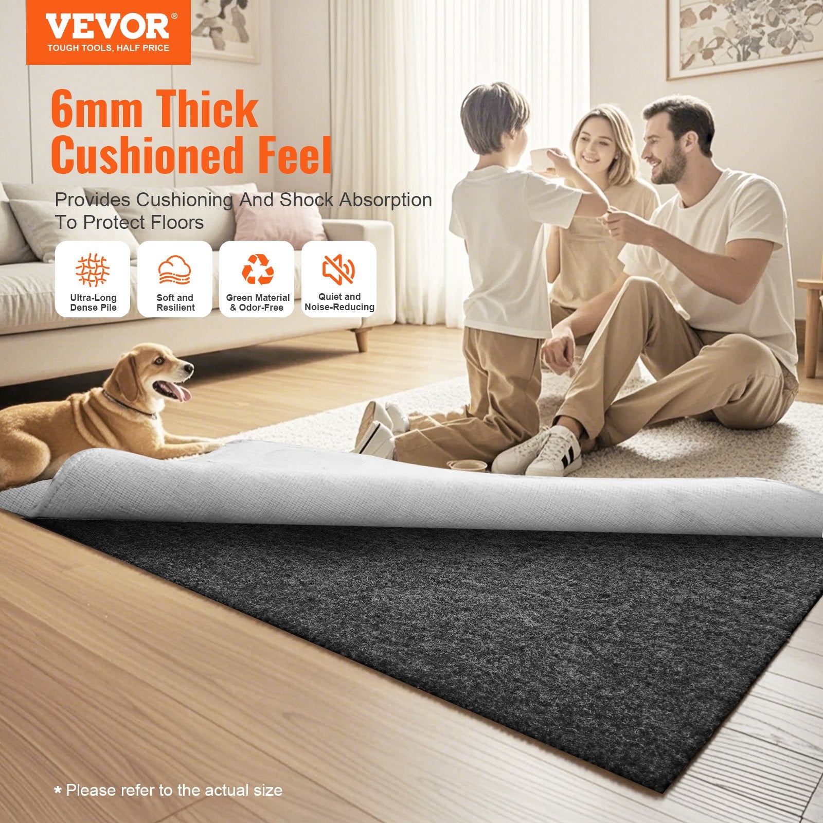 Non Slip Rug Pad Gripper 9' x 12' Carpet Mat 0.24" Thick for All Floor - Image 2