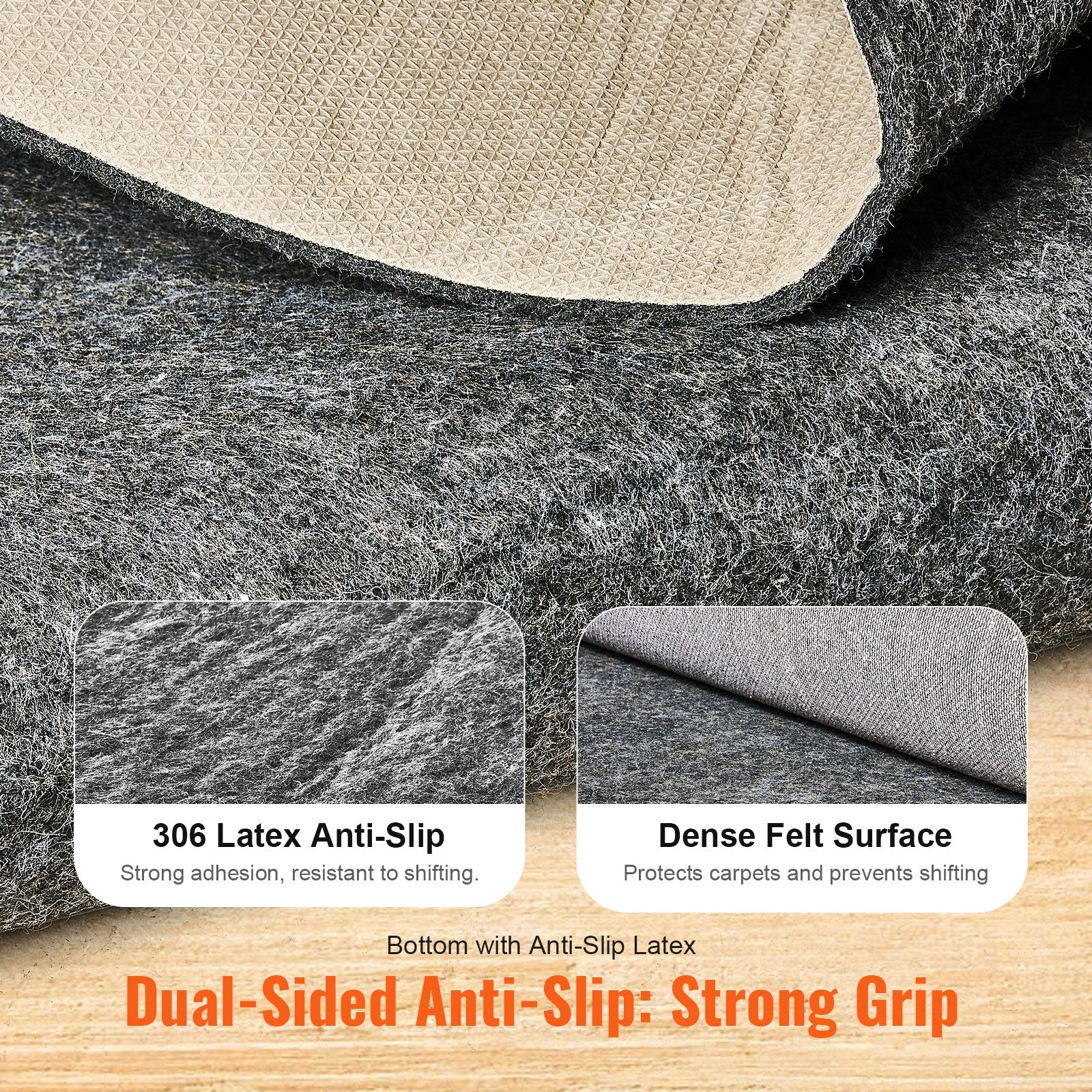Non Slip Rug Pad Gripper 9' x 12' Carpet Mat 0.24" Thick for All Floor - Image 3