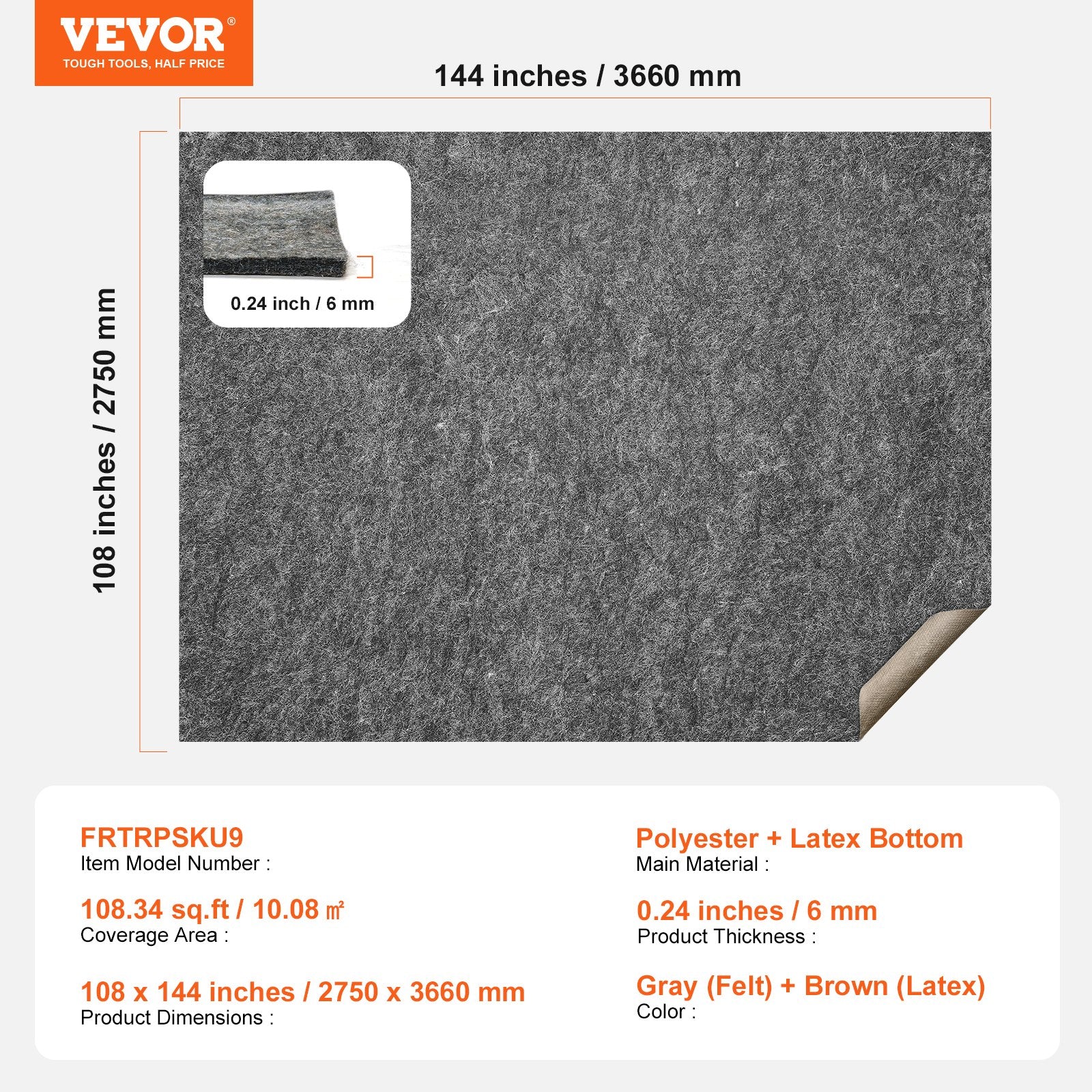Non Slip Rug Pad Gripper 9' x 12' Carpet Mat 0.24" Thick for All Floor - Image 7
