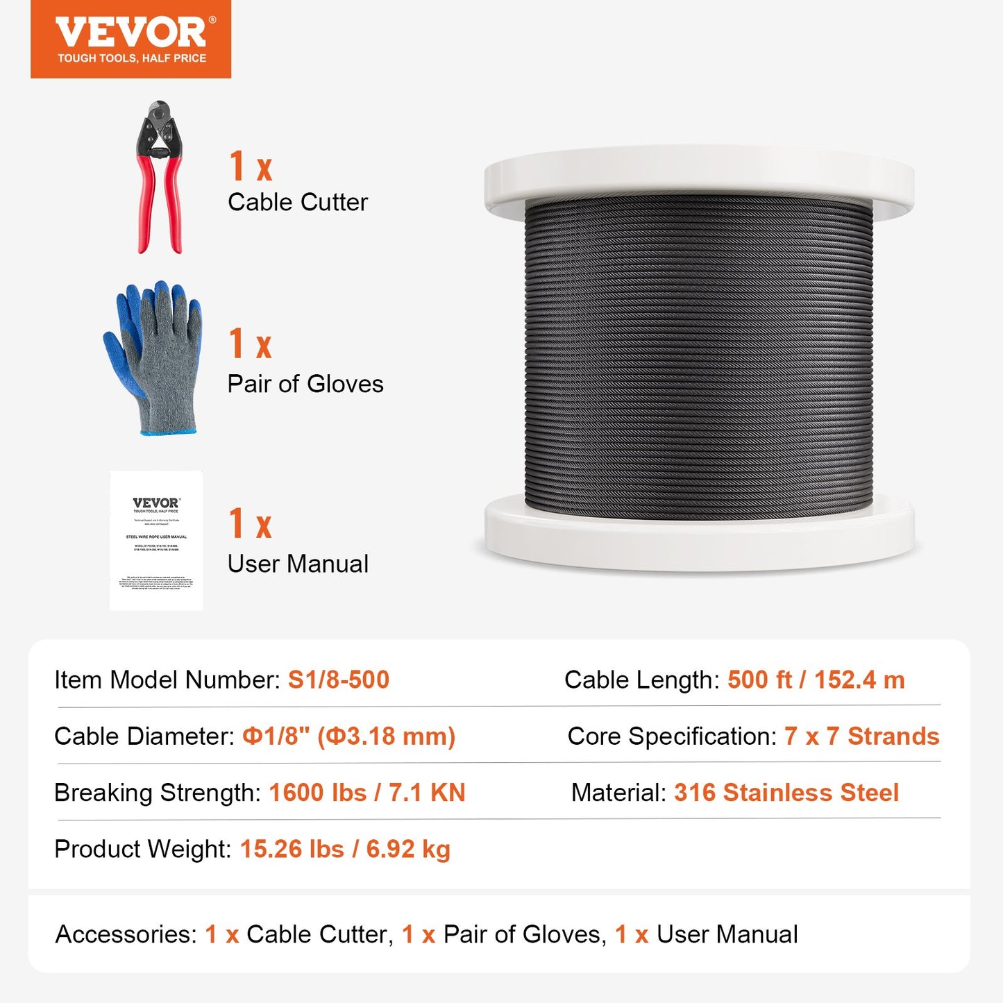 T316 Stainless Steel Cable 3.18mm 7x7 Steel Wire Rope 152.4m Cable Railing - Image 7