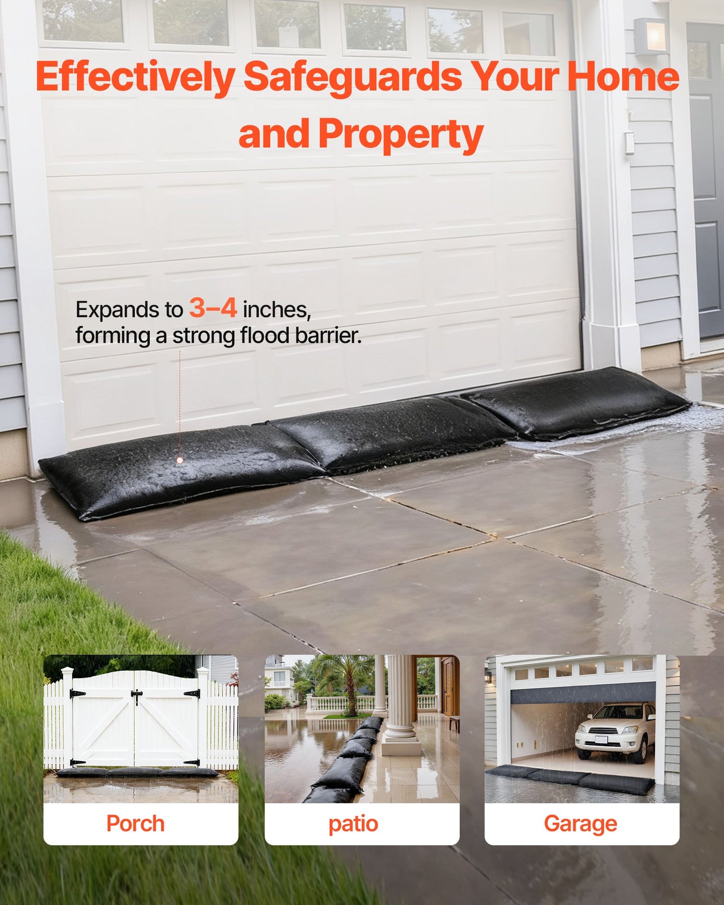 Flood Barrier, 10 Pack, 430 x 830 mm Flood Bags with Bucket, Reusable Water Absorbent Barrier Activated by Water, Sandless Sandbags Blockage, Flooding Prevention Bags for Door, Basement, Garage - Image 2