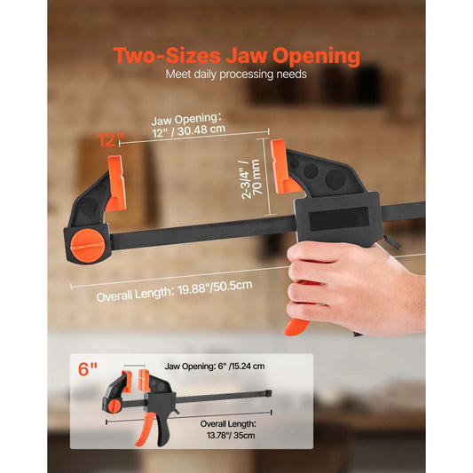 Bar Clamps for Woodworking, 2-Pack 30.48 cm and 2-Pack 15.24 cm, One-Handed Clamp/Spreader, Quick-Grip F-Clamp with 70 kg Load Limit, Premium Plastic and Steel, for Woodworking Metal working - Image 3