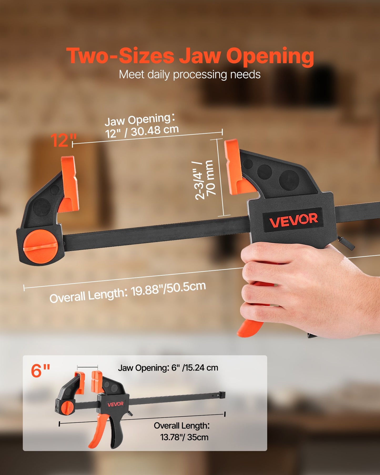 Bar Clamps for Woodworking, 2-Pack 30.48 cm and 2-Pack 15.24 cm, One-Handed Clamp/Spreader, Quick-Grip F-Clamp with 70 kg Load Limit, Premium Plastic and Steel, for Woodworking Metal working - Image 3