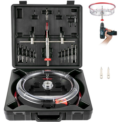 Adjustable Hole Saw Cutter Kit, 1-5/8\" to 11-13 /16\" (40-300 mm), Recessed Hole Saw with PC Dust Shield, Two Replaceable Pilot Drill Bits, for Recessed Lights, Ceiling Speakers, Vent Holes