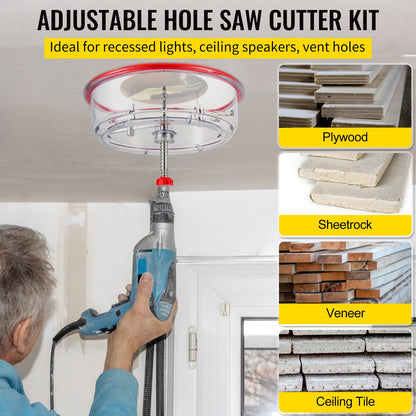 Adjustable Hole Saw Cutter Kit, 1-5/8\" to 11-13 /16\" (40-300 mm), Recessed Hole Saw with PC Dust Shield, Two Replaceable Pilot Drill Bits, for Recessed Lights, Ceiling Speakers, Vent Holes - Image 2