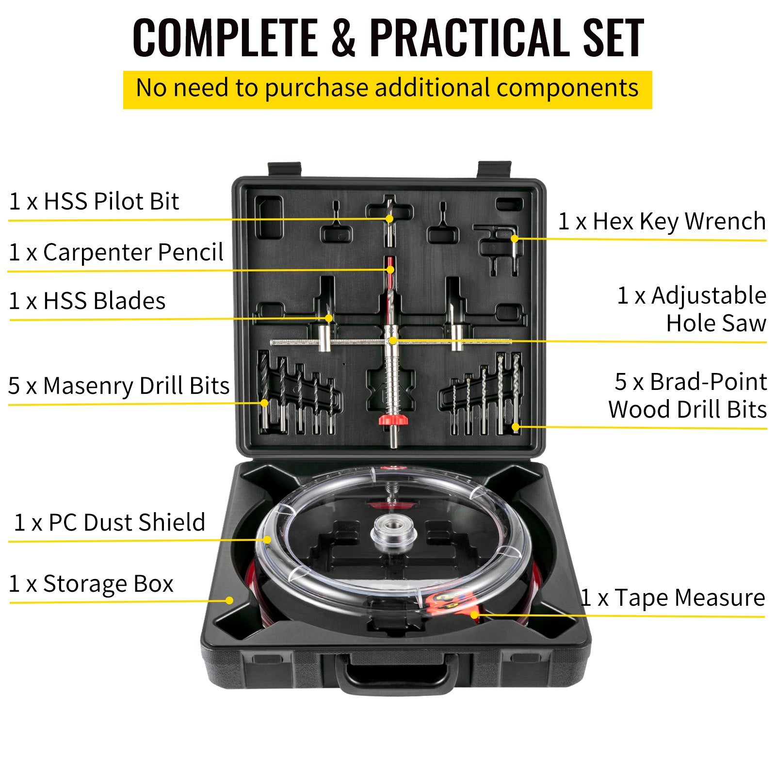Adjustable Hole Saw Cutter Kit, 1-5/8\" to 11-13 /16\" (40-300 mm), Recessed Hole Saw with PC Dust Shield, Two Replaceable Pilot Drill Bits, for Recessed Lights, Ceiling Speakers, Vent Holes - Image 3