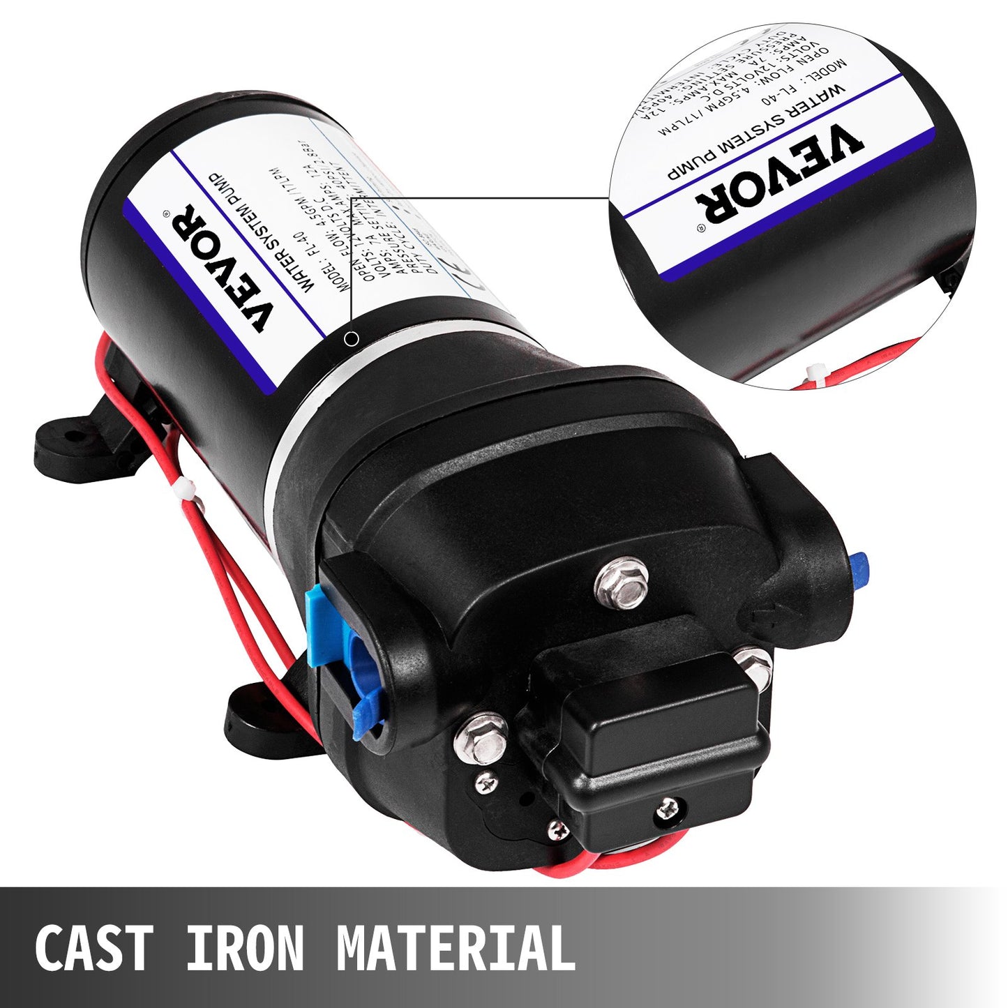 Water Pressure Diaphragm Pump, 12V FL-40 High Pressure Diaphragm Water Pump, 40PSI Automatic Self Priming Water Pump, 17L/MIN Misting Booster Sprayer Diaphragm Pump for Caravan Boat RV Garden - Image 2