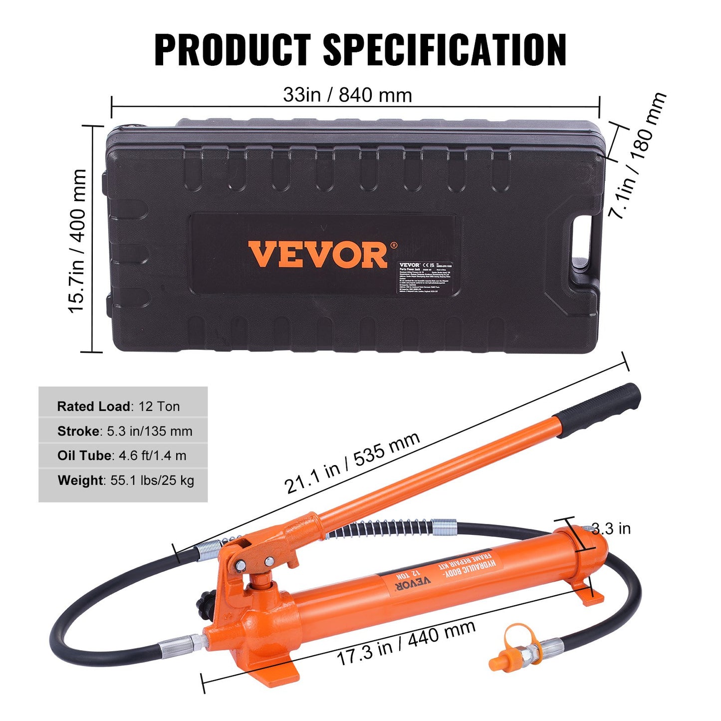 12 Ton Hydraulic Jack Air Pump Lift Ram Body Frame Porta Power Repair Kits - Image 7