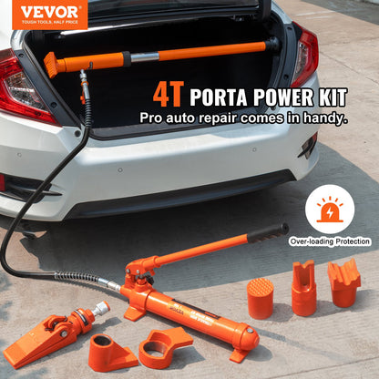 4 Ton Porta Power Kit, Portable Hydraulic Jack with 3.9 ft/1.2 m Oil Hose, Auto Body Frame Repair Kit with Storage Case for Car Repair, Truck, Farm (8800 LBS) - Image 2