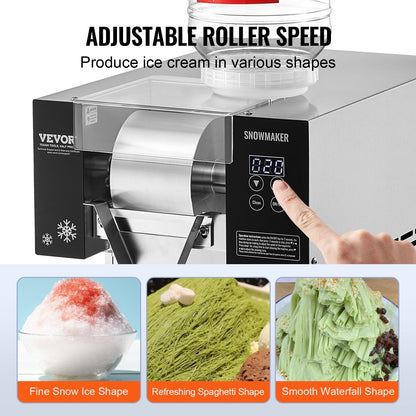 Commercial Snowflake Ice Machine, 276LBS/24H Snowflake Ice Maker, Stainless Steel Ice Shaver Machine, Electric Snow Cone Maker, Air Cooling System for Rapid Heat Dissipation, for Bakery, Cafe - Image 3