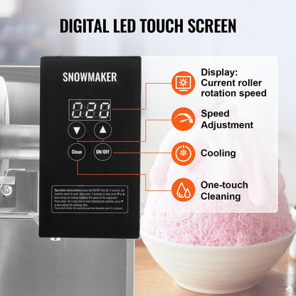 Commercial Snowflake Ice Machine, 276LBS/24H Snowflake Ice Maker, Stainless Steel Ice Shaver Machine, Electric Snow Cone Maker, Air Cooling System for Rapid Heat Dissipation, for Bakery, Cafe - Image 4