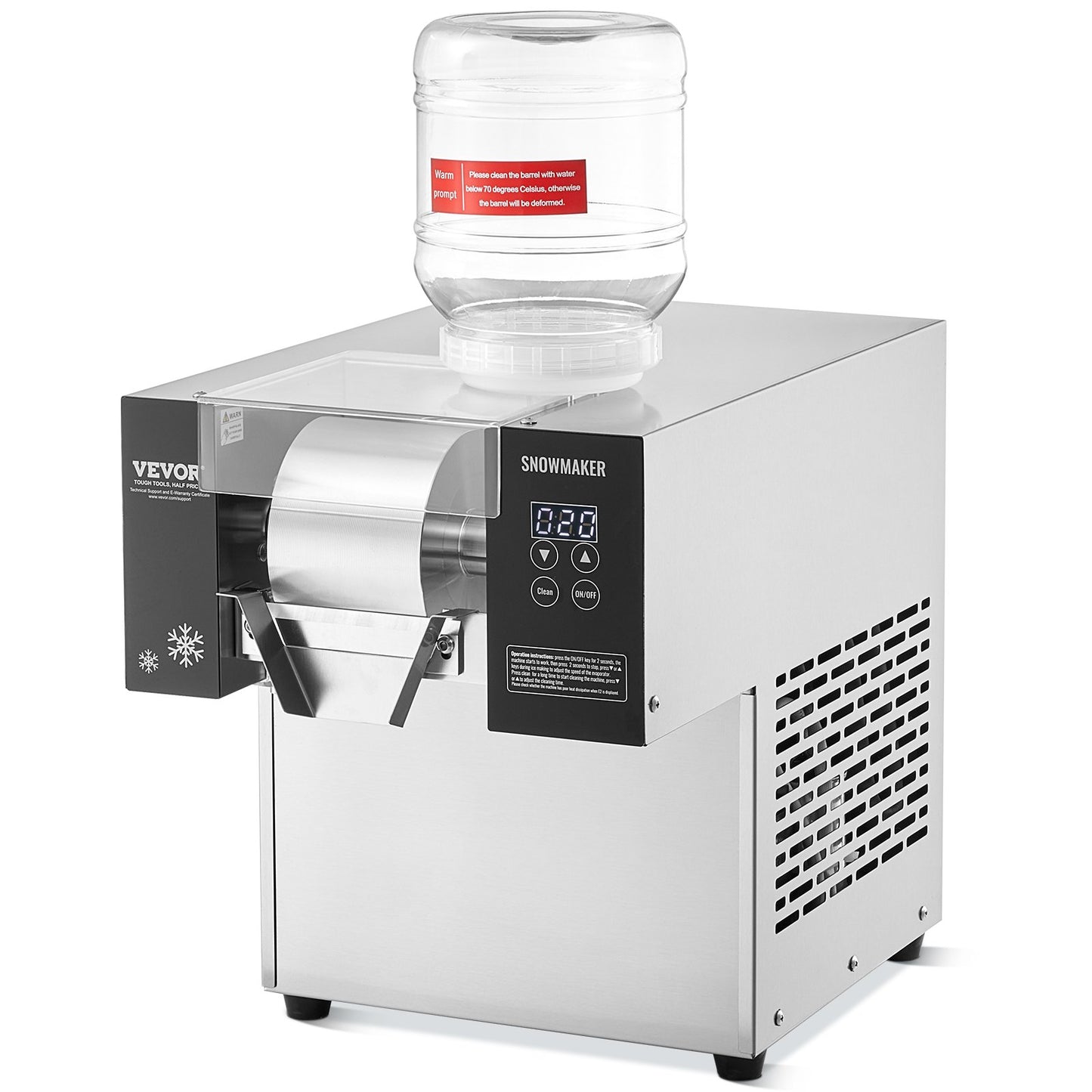 Commercial Snowflake Ice Machine, 375LBS/24H Snowflake Ice Maker, Stainless Steel Ice Shaver Machine, Electric Snow Cone Maker, Air Cooling System for Rapid Heat Dissipation, for Bakery, Cafe