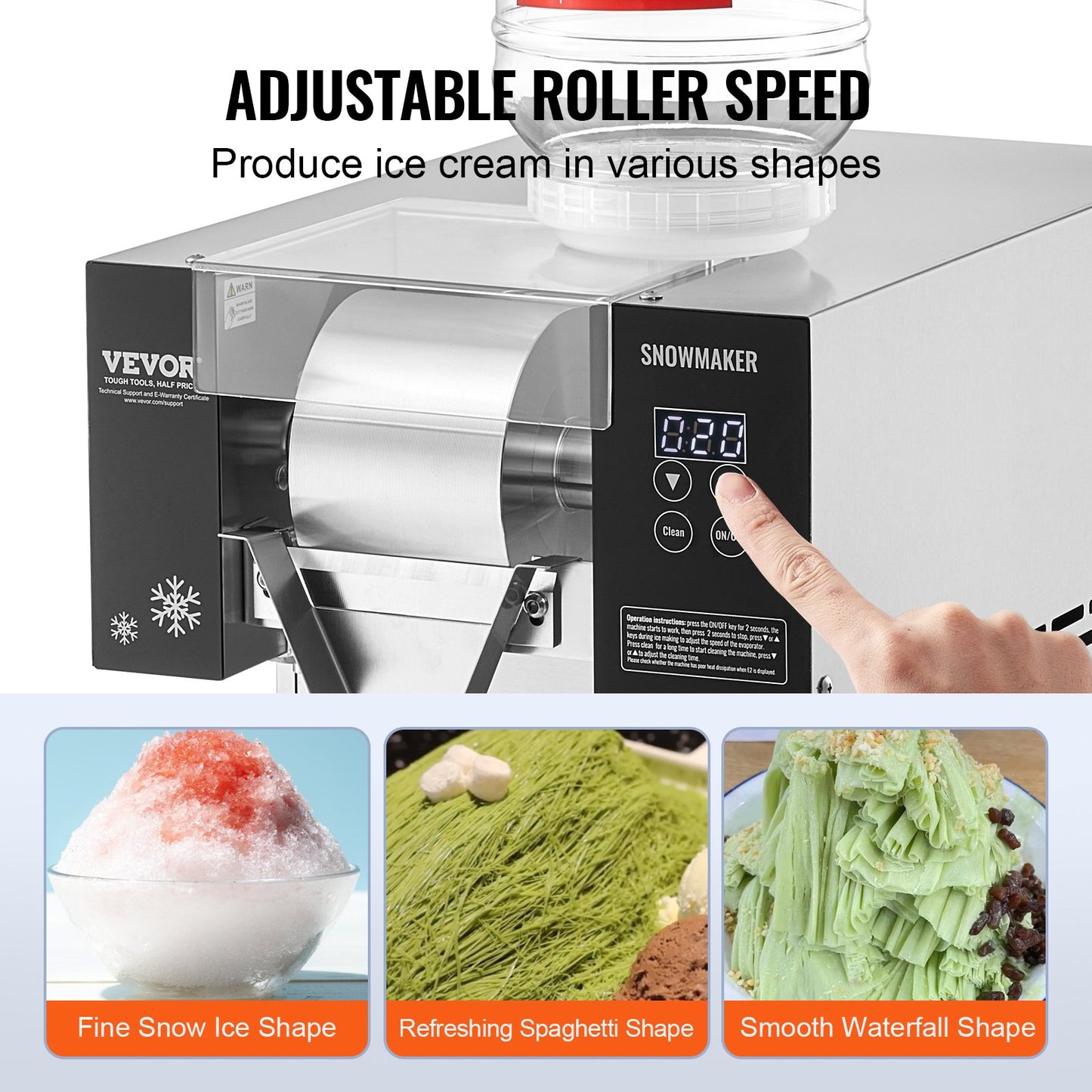 Commercial Snowflake Ice Machine, 375LBS/24H Snowflake Ice Maker, Stainless Steel Ice Shaver Machine, Electric Snow Cone Maker, Air Cooling System for Rapid Heat Dissipation, for Bakery, Cafe - Image 3
