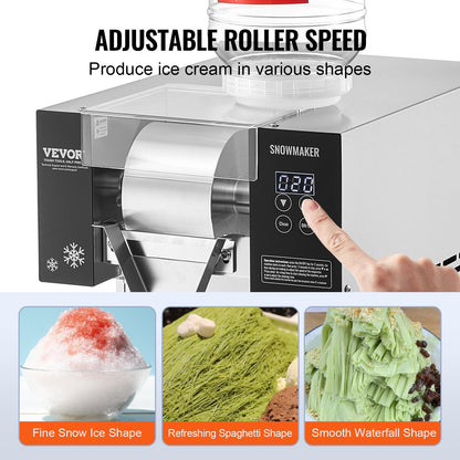 Commercial Snowflake Ice Machine, 375LBS/24H Snowflake Ice Maker, Stainless Steel Ice Shaver Machine, Electric Snow Cone Maker, Air Cooling System for Rapid Heat Dissipation, for Bakery, Cafe - Image 3