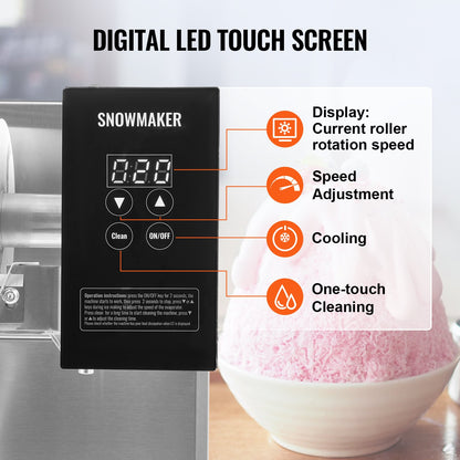 Commercial Snowflake Ice Machine, 375LBS/24H Snowflake Ice Maker, Stainless Steel Ice Shaver Machine, Electric Snow Cone Maker, Air Cooling System for Rapid Heat Dissipation, for Bakery, Cafe - Image 4