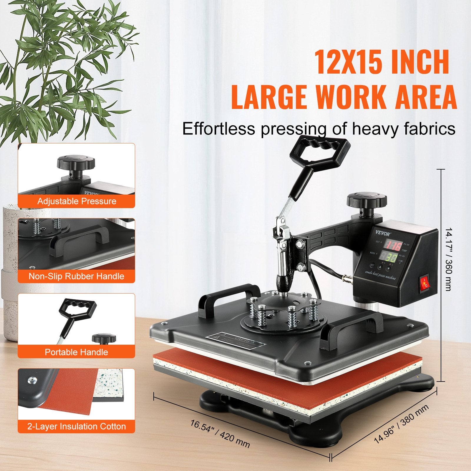 1400W Heat Press Machine 8 In 1 Sublimation Steel Frame Heat Presses with Temperature And Time Control (12X15INCH 8IN1) - Image 4