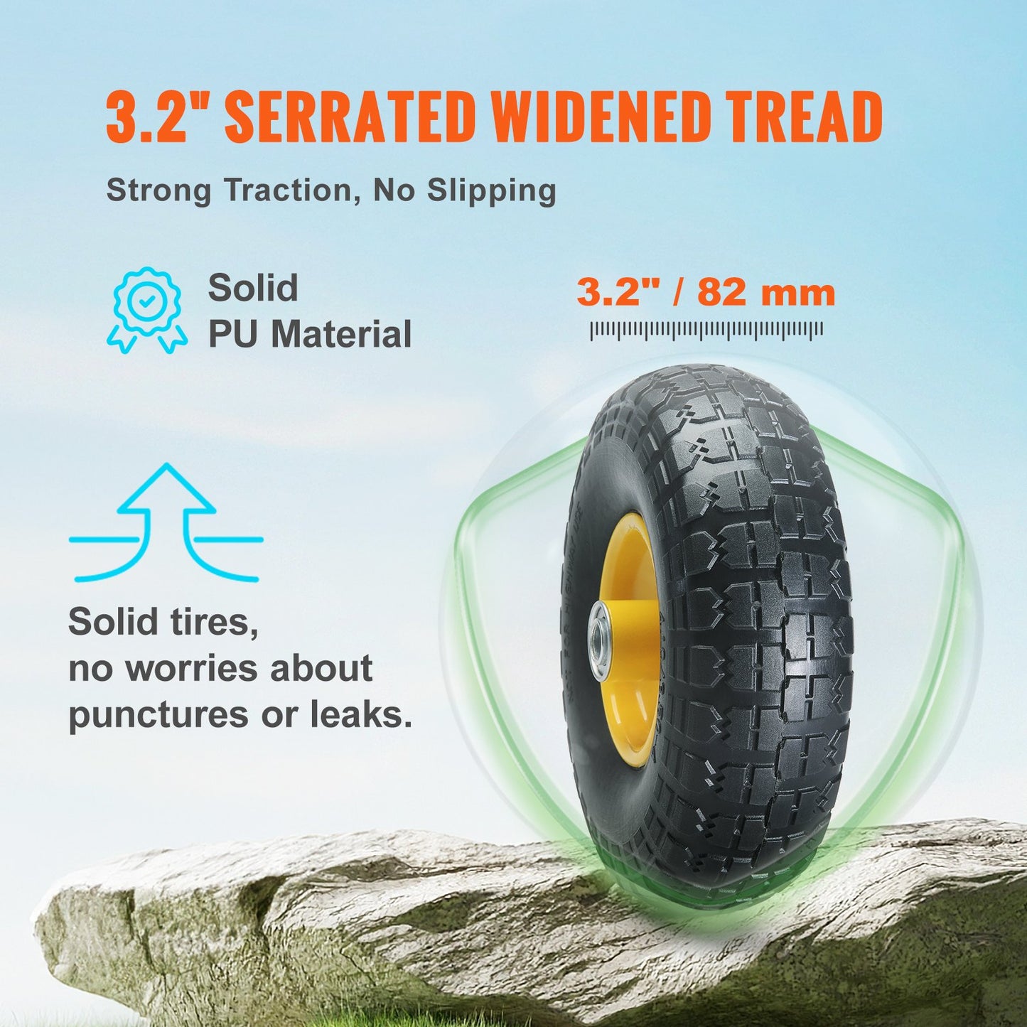 Solid PU Run-Flat Tire Wheel, 254 mm, 2-Pack, 181.4 kg Dynamic Load, 204.1 kg Static Load, Flat Free Tubeless Tires and Wheels for Hand Truck, Utility Cart, Dolly, Garden Trailer, Various Carts - Image 3