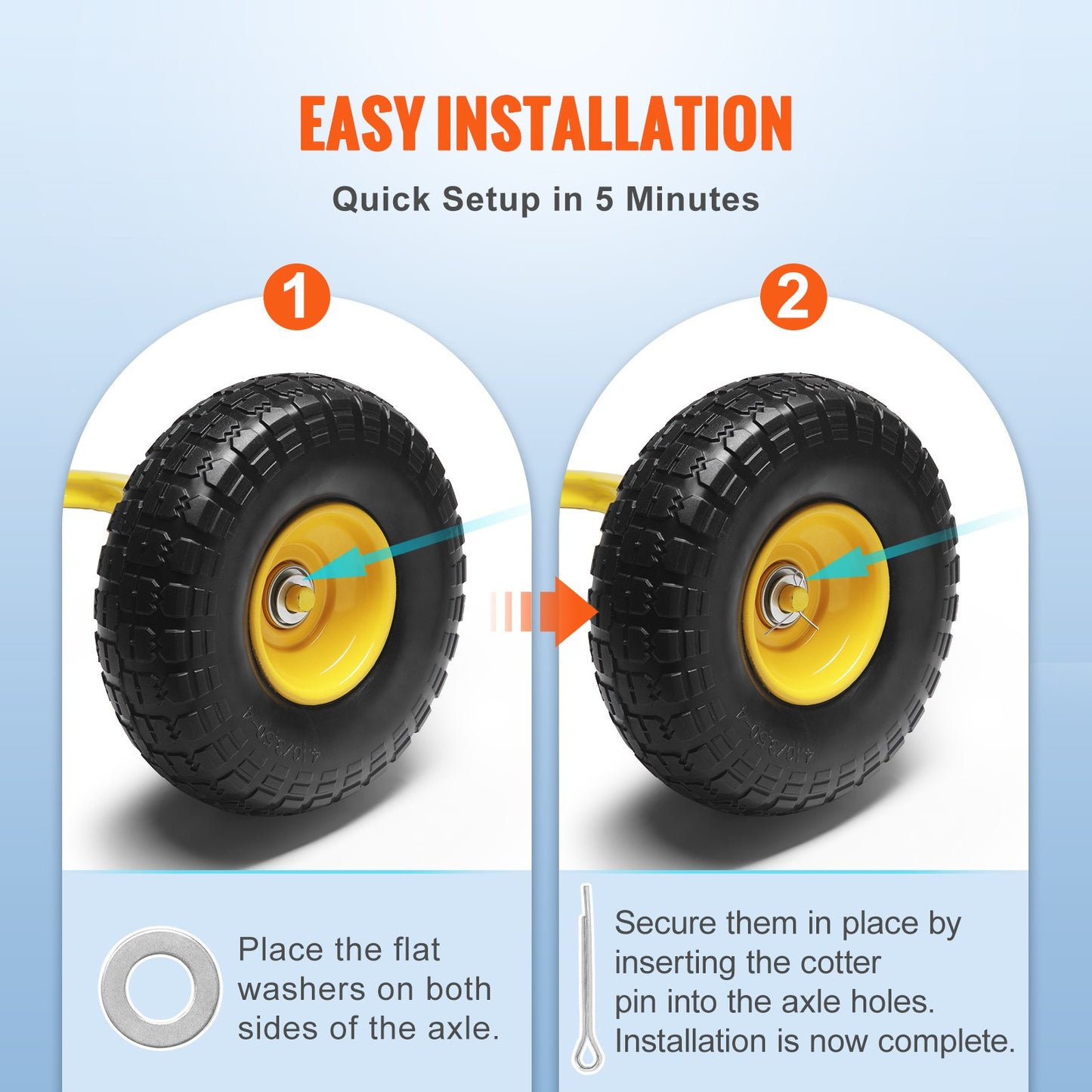 Solid PU Run-Flat Tire Wheel, 254 mm, 2-Pack, 181.4 kg Dynamic Load, 204.1 kg Static Load, Flat Free Tubeless Tires and Wheels for Hand Truck, Utility Cart, Dolly, Garden Trailer, Various Carts - Image 5