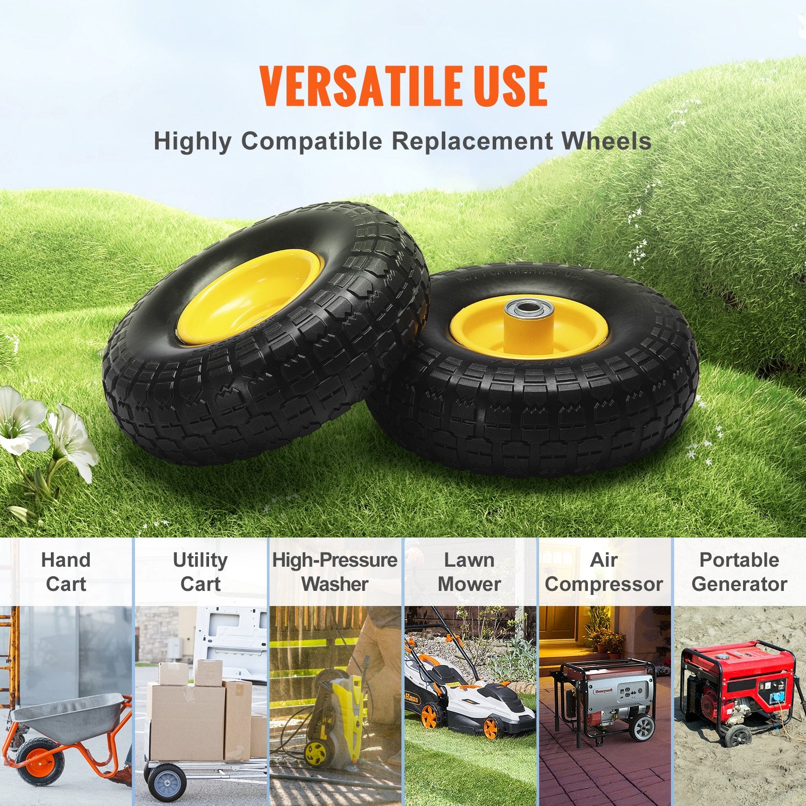 Solid PU Run-Flat Tire Wheel, 254 mm, 2-Pack, 181.4 kg Dynamic Load, 204.1 kg Static Load, Flat Free Tubeless Tires and Wheels for Hand Truck, Utility Cart, Dolly, Garden Trailer, Various Carts - Image 6
