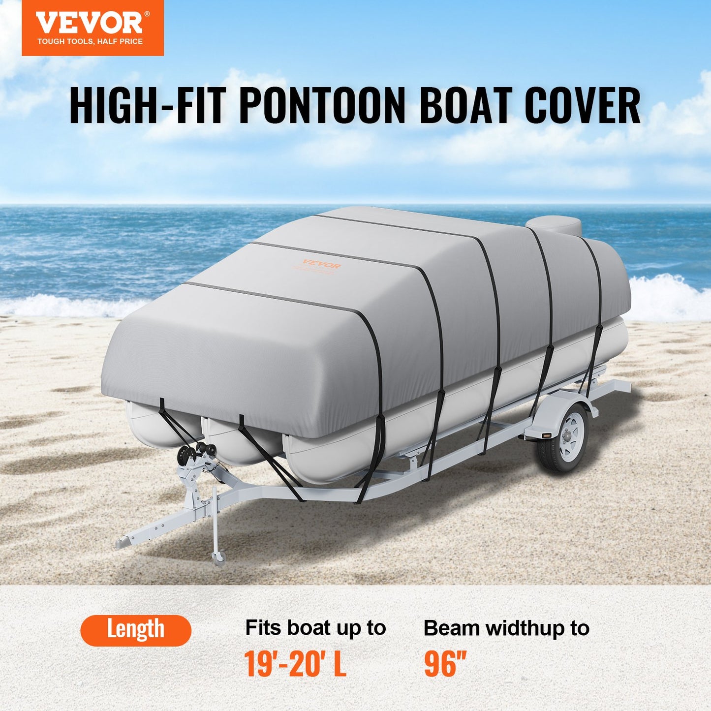 Pontoon Boat Cover 800D Waterproof Trailerable 19-20 ft with Storage Bag - Image 2