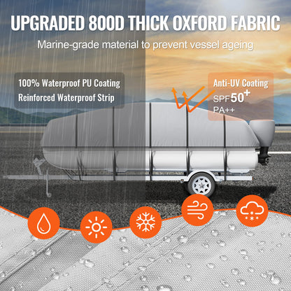 Pontoon Boat Cover 800D Waterproof Trailerable 19-20 ft with Storage Bag - Image 3