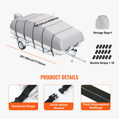 Pontoon Boat Cover 800D Waterproof Trailerable 19-20 ft with Storage Bag - Image 7