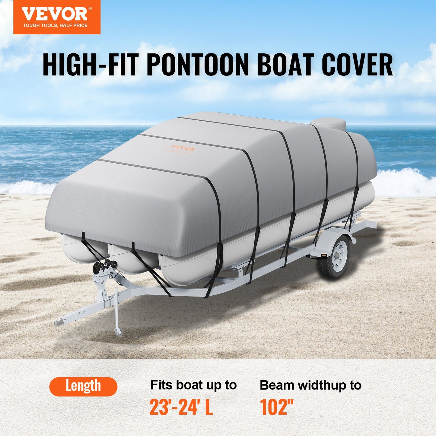 Pontoon Boat Cover 800D Waterproof Trailerable 23-24 ft with Storage Bag - Image 2