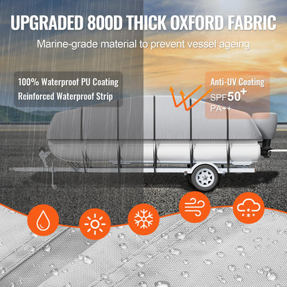 Pontoon Boat Cover 800D Waterproof Trailerable 23-24 ft with Storage Bag - Image 3