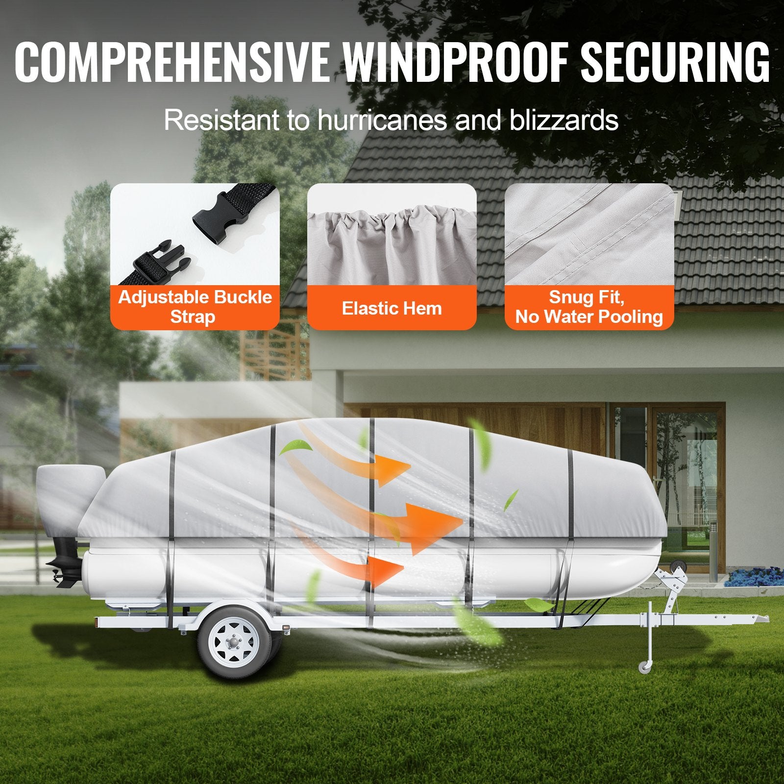 Pontoon Boat Cover 800D Waterproof Trailerable 23-24 ft with Storage Bag - Image 4