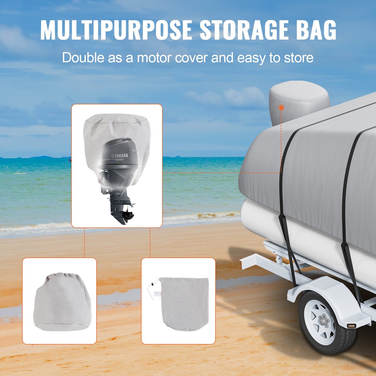 Pontoon Boat Cover 800D Waterproof Trailerable 23-24 ft with Storage Bag - Image 5