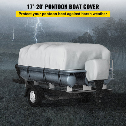 Pontoon Boat Cover, Fit for 17\'-20\' Boat, Heavy Duty 600D Marine Grade Oxford Fabric, UV Resistant Waterproof Trailerable Boat Cover with 2 Support Poles and 7 Wind-Proof Straps, Gray - Image 2