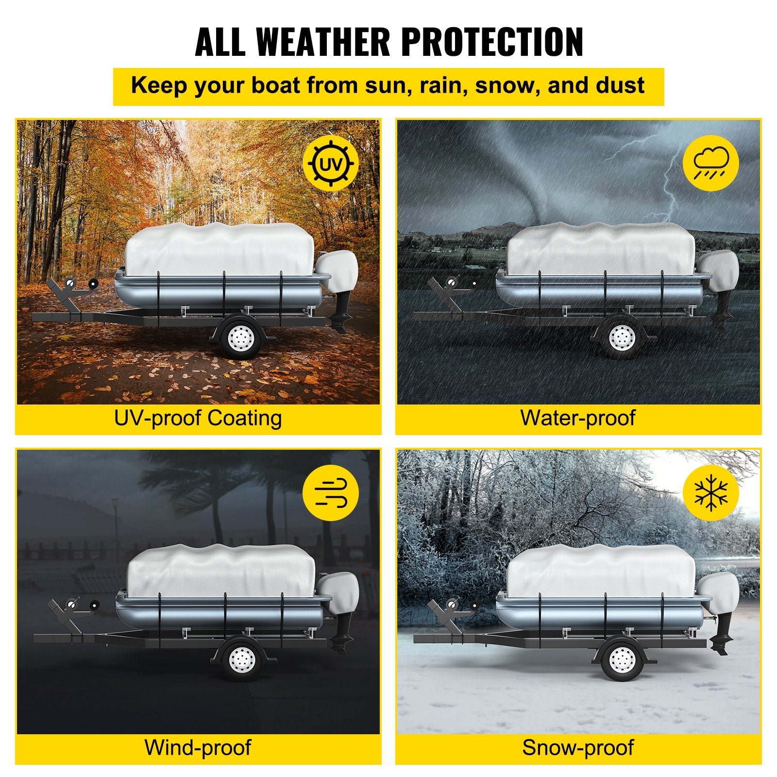 Pontoon Boat Cover, Fit for 17\'-20\' Boat, Heavy Duty 600D Marine Grade Oxford Fabric, UV Resistant Waterproof Trailerable Boat Cover with 2 Support Poles and 7 Wind-Proof Straps, Gray - Image 4