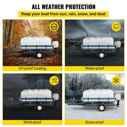 Pontoon Boat Cover, Fit for 17\'-20\' Boat, Heavy Duty 600D Marine Grade Oxford Fabric, UV Resistant Waterproof Trailerable Boat Cover with 2 Support Poles and 7 Wind-Proof Straps, Gray - Image 4