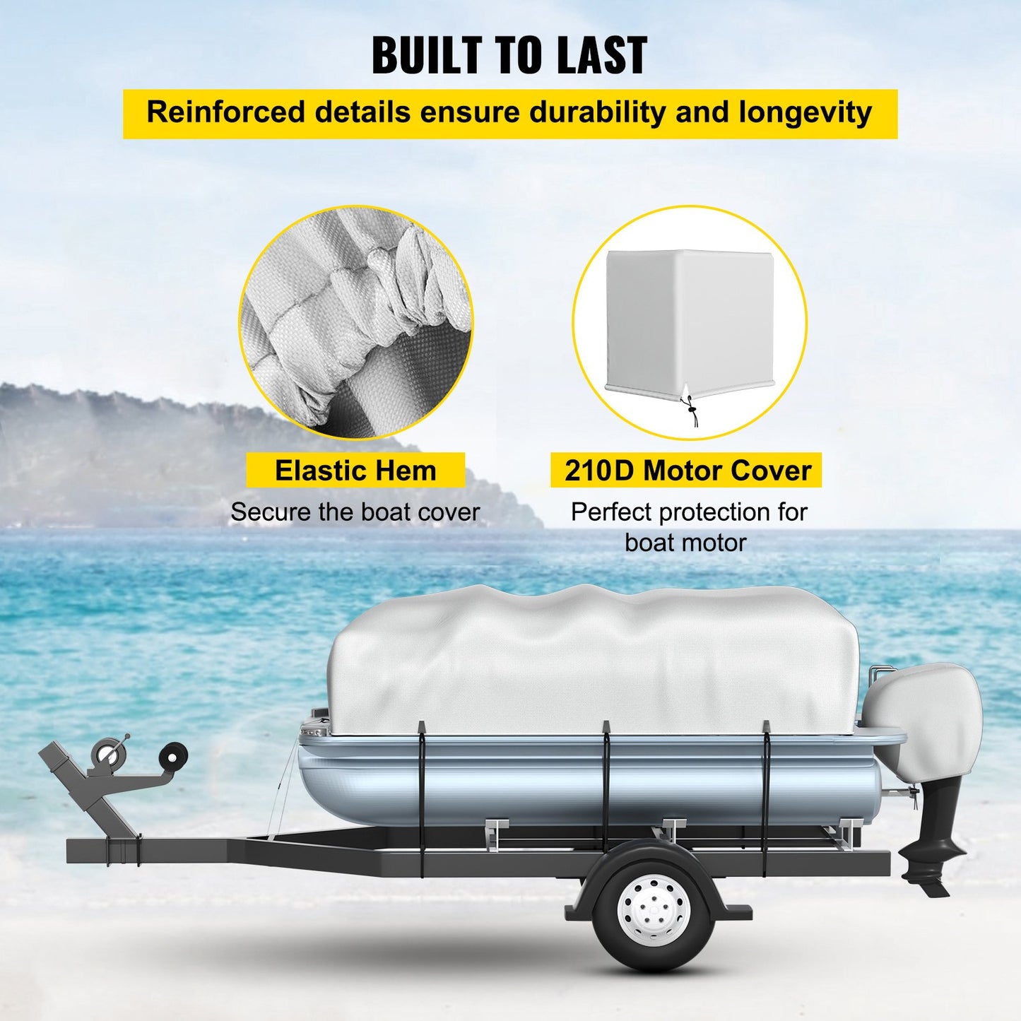Pontoon Boat Cover, Fit for 17\'-20\' Boat, Heavy Duty 600D Marine Grade Oxford Fabric, UV Resistant Waterproof Trailerable Boat Cover with 2 Support Poles and 7 Wind-Proof Straps, Gray - Image 5