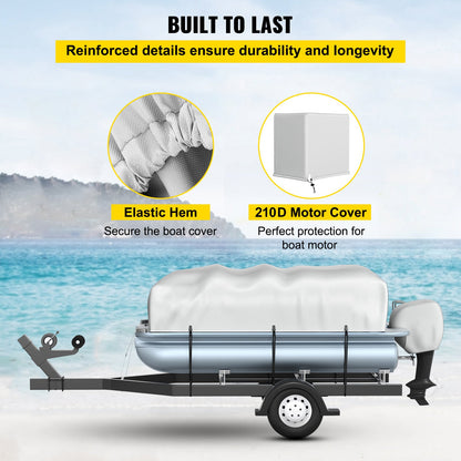 Pontoon Boat Cover, Fit for 17\'-20\' Boat, Heavy Duty 600D Marine Grade Oxford Fabric, UV Resistant Waterproof Trailerable Boat Cover with 2 Support Poles and 7 Wind-Proof Straps, Gray - Image 5