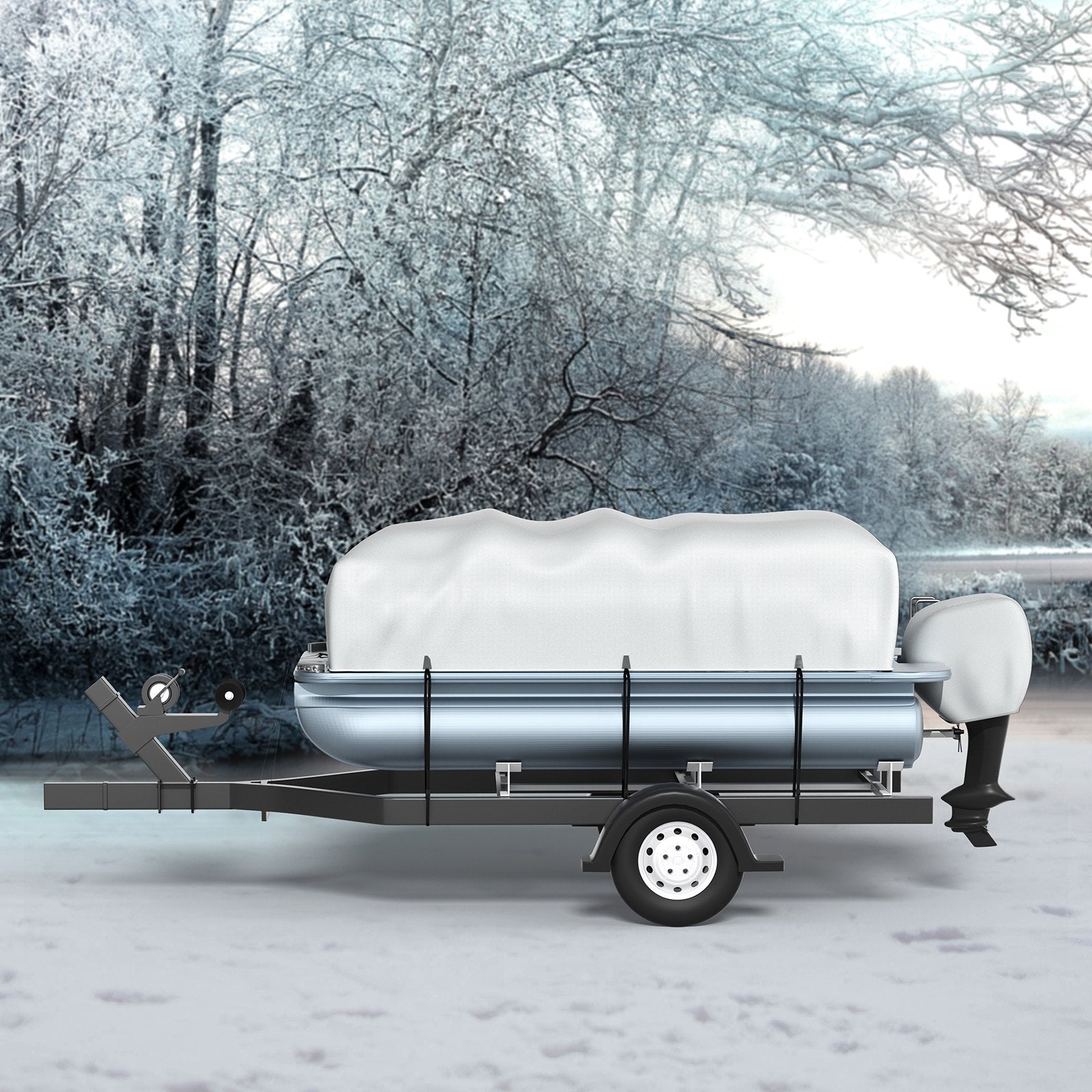 Pontoon Boat Cover, Fit for 17\'-20\' Boat, Heavy Duty 600D Marine Grade Oxford Fabric, UV Resistant Waterproof Trailerable Boat Cover with 2 Support Poles and 7 Wind-Proof Straps, Gray - Image 8